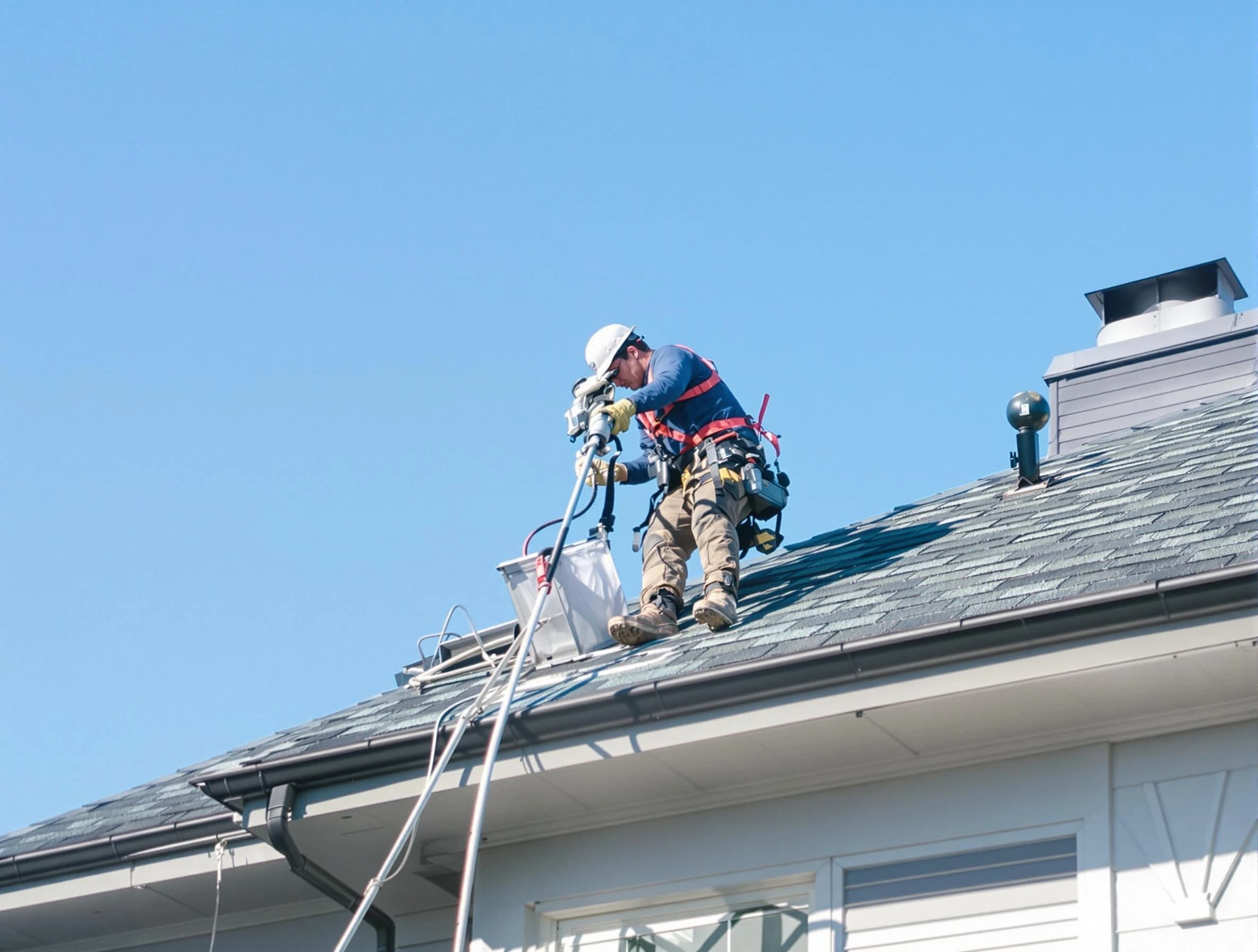 Murfreesboro Dryer Vent Cleaning certified technician cleaning a roof-mounted dryer vent system in Murfreesboro