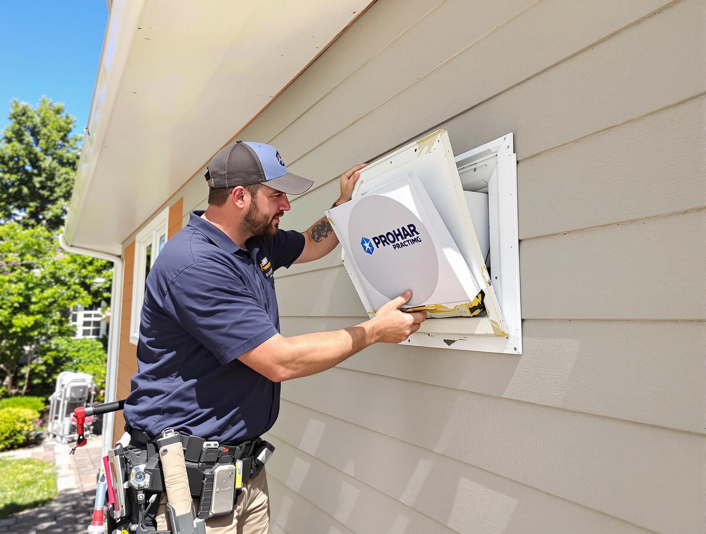Murfreesboro Dryer Vent Cleaning technician installing a new protective dryer vent cover on a home in Murfreesboro