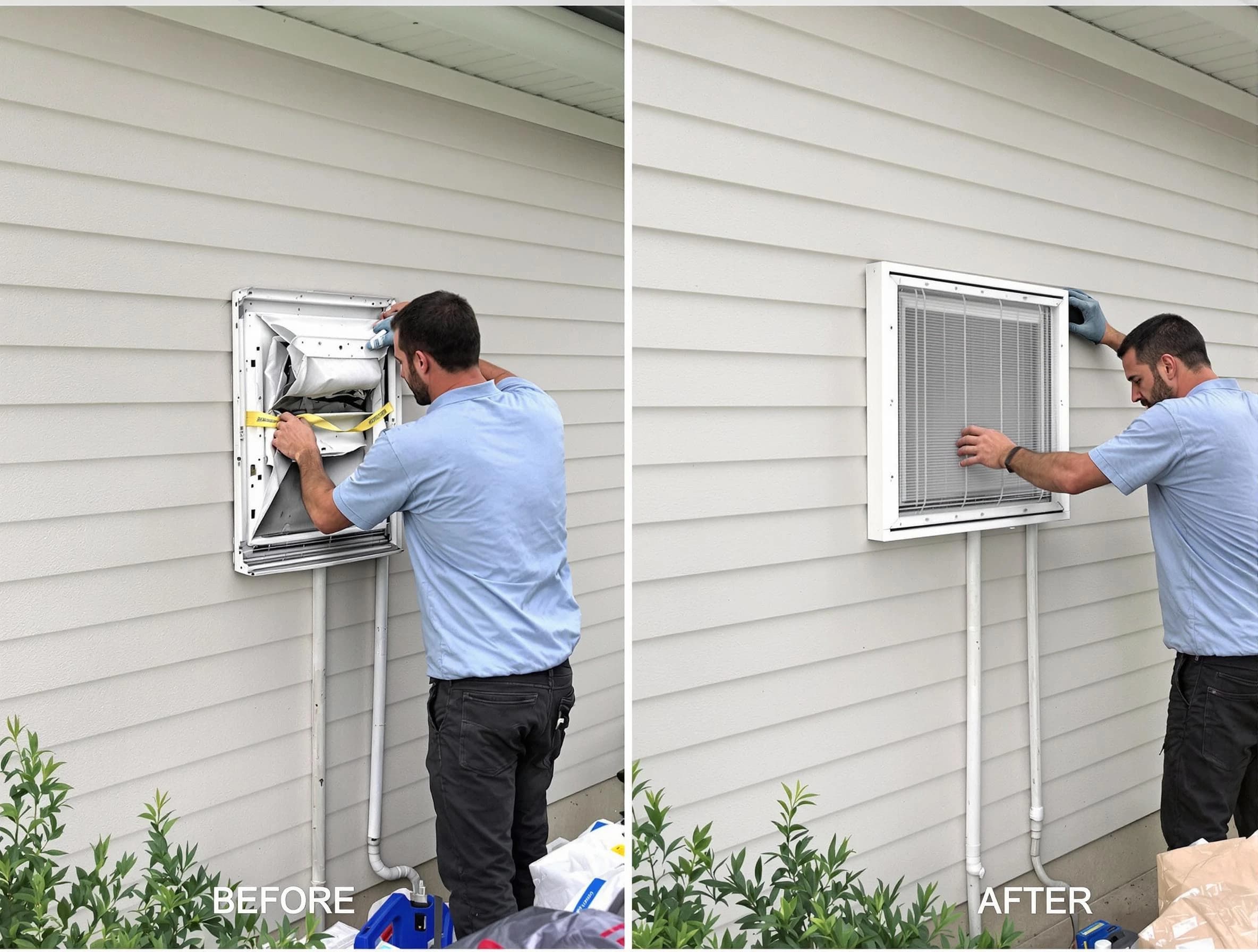 Murfreesboro Dryer Vent Cleaning technician installing high-quality dryer vent cover at a residential property in Murfreesboro