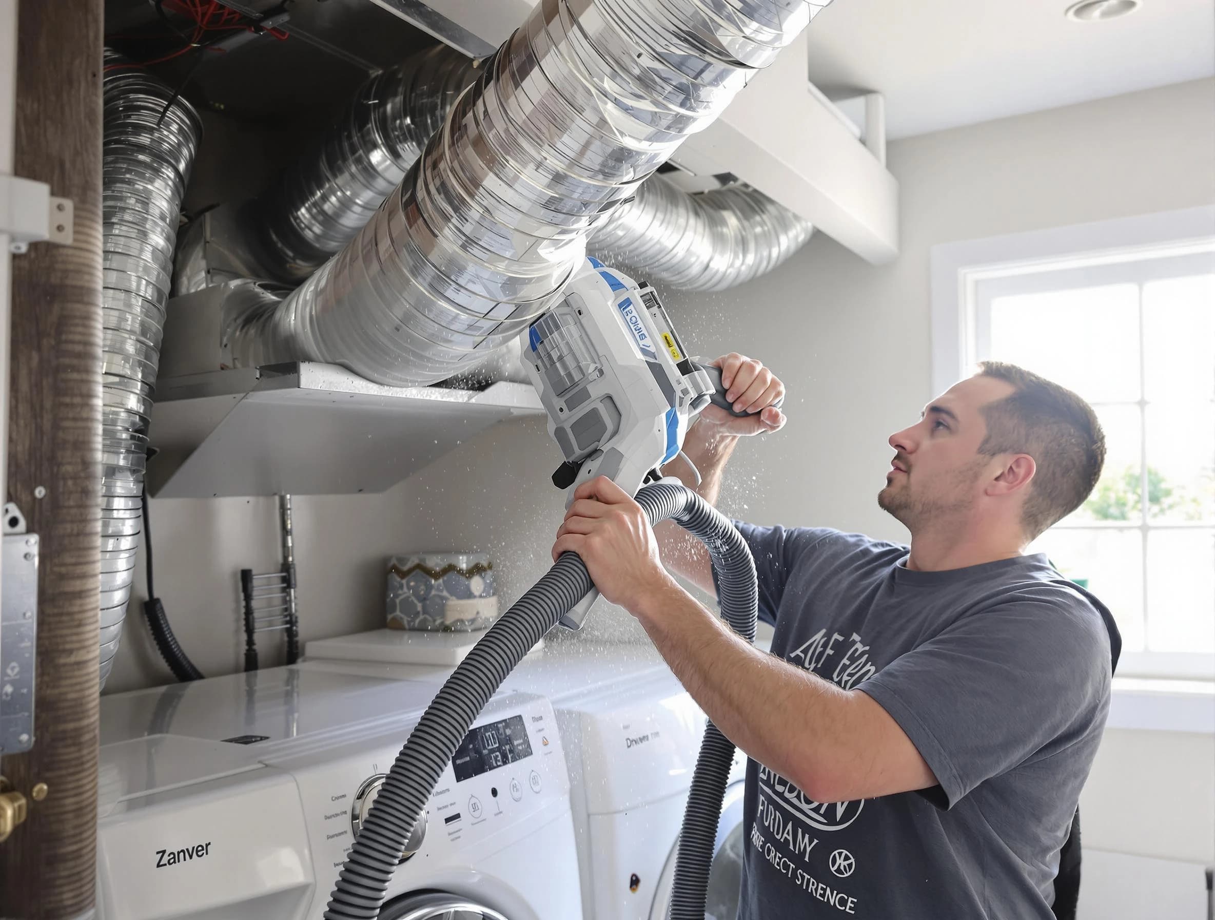 Murfreesboro Dryer Vent Cleaning specialist cleaning deep within a dryer vent duct system in Murfreesboro